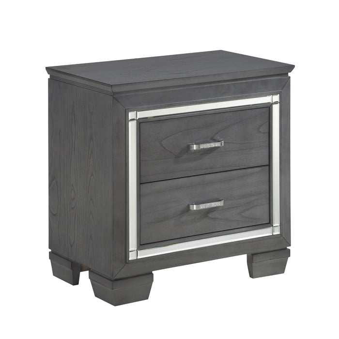 Glamourous Style 1pc Nightstand of 2x Drawers LED Lighting Faux Crystals Bar Pulls Gray Finish Modern Bedroom Furniture