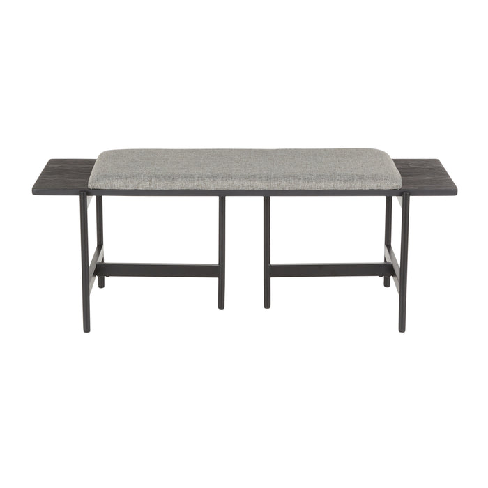 Chloe Contemporary Bench in Black Metal & Grey Fabric With Black Wood Accents