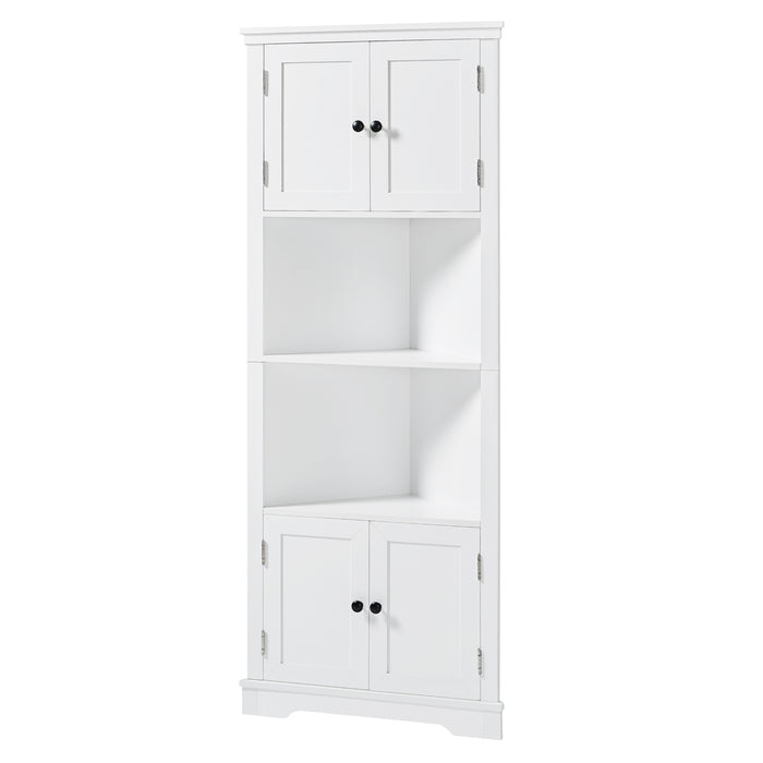 Tall Bathroom Storage Cabinet, Corner Cabinet with Doors and Adjustable Shelf, MDF Board, White