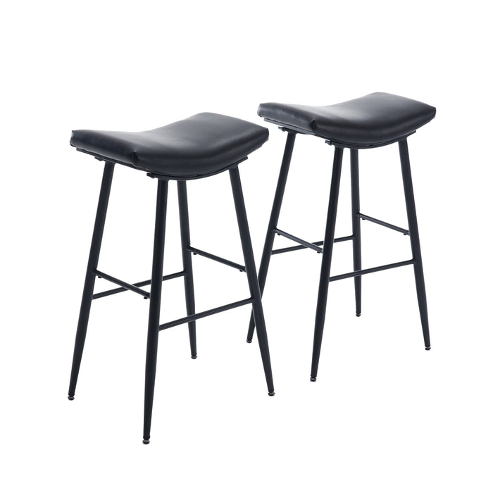 Set of 2 Black PU Upholstered Counter Height Bar Stools With Footrest For Dining Room, Kitchen Island, Black