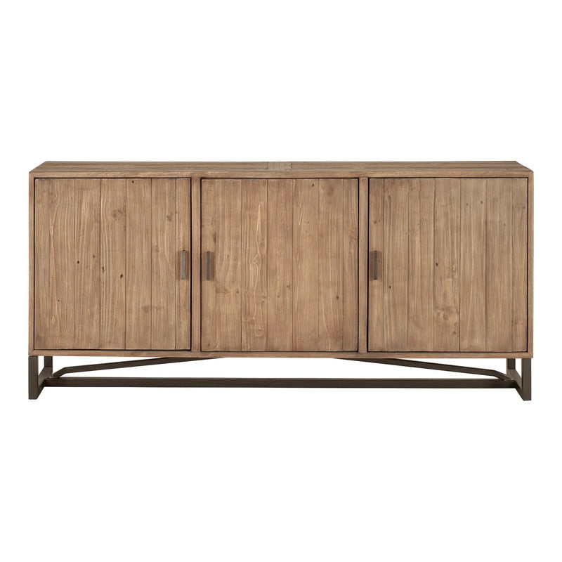 Sideboard, Solid Reclaimed Pine, Stainless Steel Base, Natural Finish Glass House Furnishings