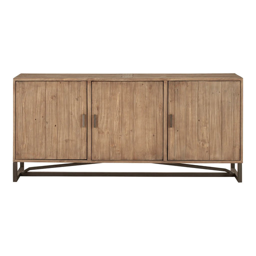Sideboard, Solid Reclaimed Pine, Stainless Steel Base, Natural Finish Glass House Furnishings