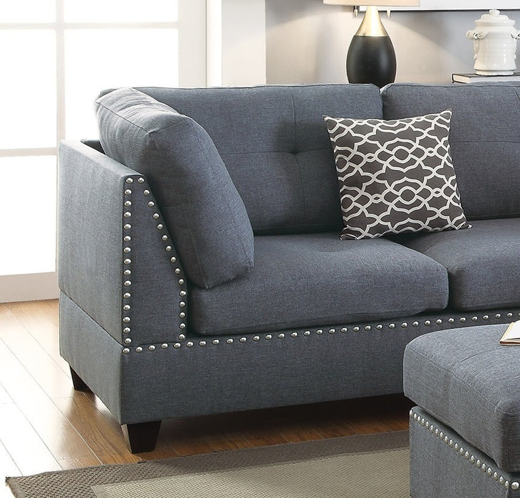 3-Pc Sectional Sofa with Blue Grey Polyfiber Chaise Ottoman & Pillows