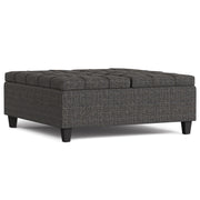 Harrison Ebony Tweed Lift-Top Coffee Table Storage Ottoman Glass House Furnishings