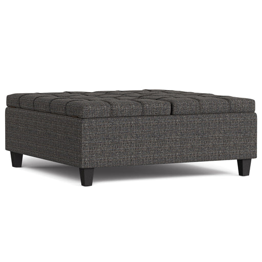 Harrison Ebony Tweed Lift-Top Coffee Table Storage Ottoman Glass House Furnishings