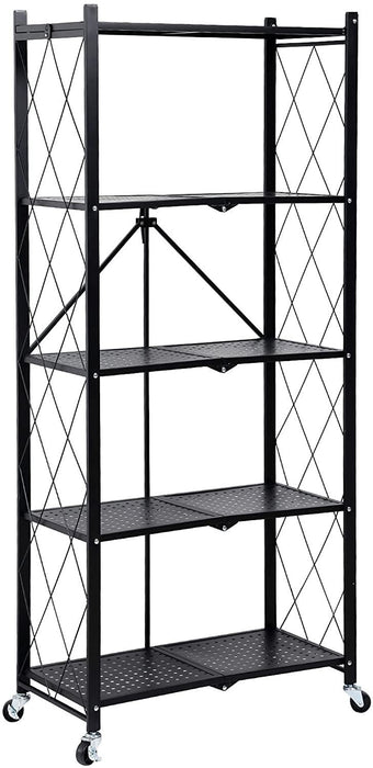 HealSmart 5-Tier Heavy Duty Foldable Metal Rack Storage Shelving Unit with Wheels Moving Easily Organizer Shelves Great for Garage Kitchen Holds up to 1250 lbs Capacity, Black