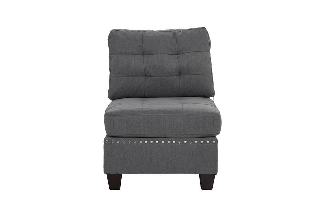 Modular Sofa Set 6pc Set Living Room Furniture Sofa Loveseat Tufted Couch Nail heads Gray Linen Like Fabric 4x Corner Wedge 1x Armless Chair and 1x Ottoman