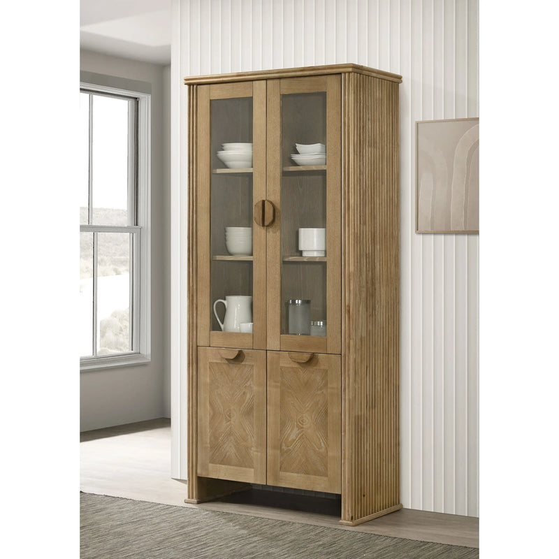 Dreydon Distressed Light Brown 4-door Display Cabinet Glass House Furnishings