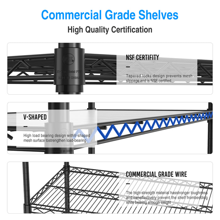 6 Tier Wire Shelving Unit, 6000 LBS NSF Height Adjustable Metal Garage Storage Shelves with Wheels, Heavy Duty Storage Wire Rack Metal Shelves - Black - 204882