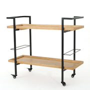 Modern Industrial Bar Cart with Shelving and Casters in Natural Wood and Metal, 38 x 16.1 x 33 inches Glass House Furnishings