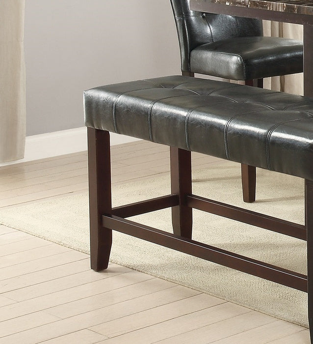 Black Faux Leather Counter Height Dining Bench With Tufted Seat & Wooden Base - Comfortable Kitchen Dining Room Seating