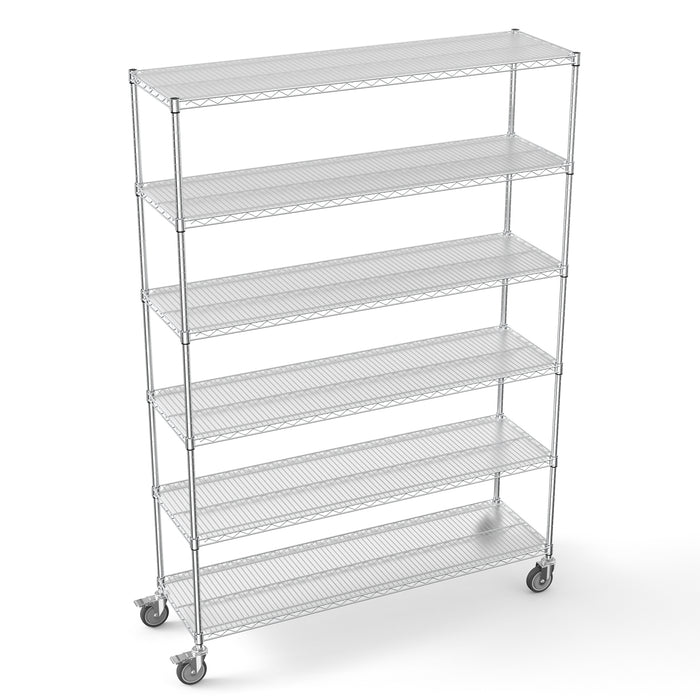 6 Tier Wire Shelving Unit, 6000 LBS NSF Height Adjustable Metal Garage Storage Shelves with Wheels, Heavy Duty Storage Wire Rack Metal Shelves - Chrome - 186082