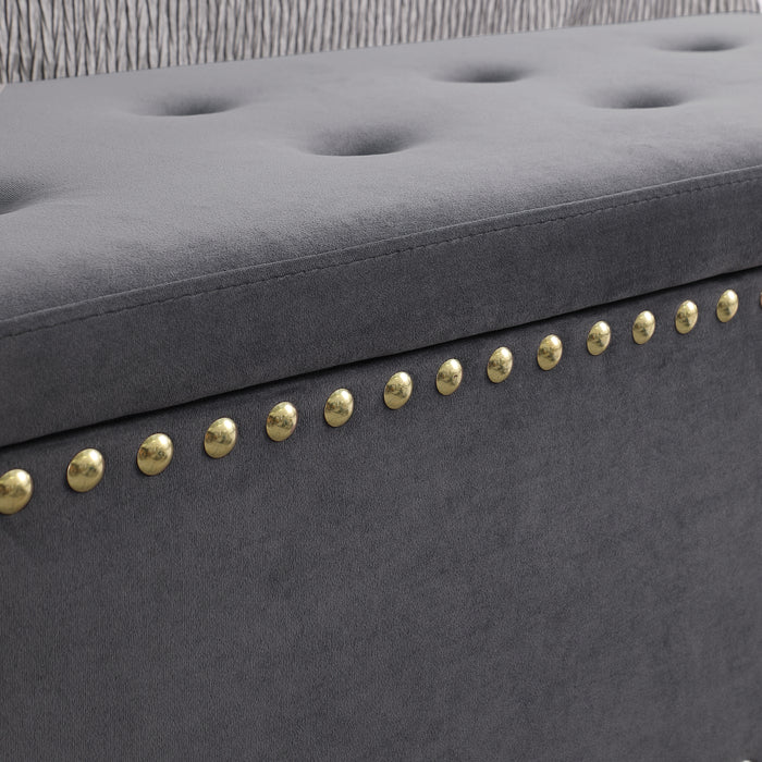 Large Storage Benches Set, Nailhead Trim 2 in 1 Combination Benches, Tufted Velvet Benches with Gold Leg for Living Room, Entryway, Hallway, Bedroom Support 250lbs