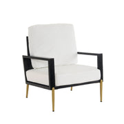 Mid-Century Modern Armchair with Solid Wood Frame, Velvet Fabric Living Room Chair with Gold Metal Legs, White, for Balcony, Living Room, and Bedroom Glass House Furnishings