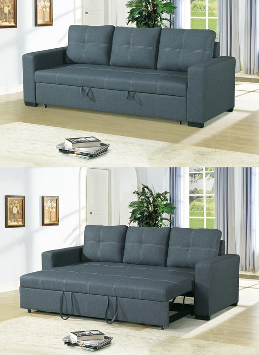 Sofa w Pull out Bed Convertible Sofa in Blue Grey Polyfiber HS00-F6532