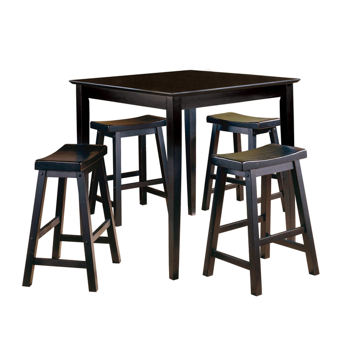 Set of 2 Black Finish 18-Inch Height Saddle Seat Solid Wood Stools