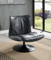 Piotr Black Top Grain Leather Accent Chair with Swivel Glass House Furnishings