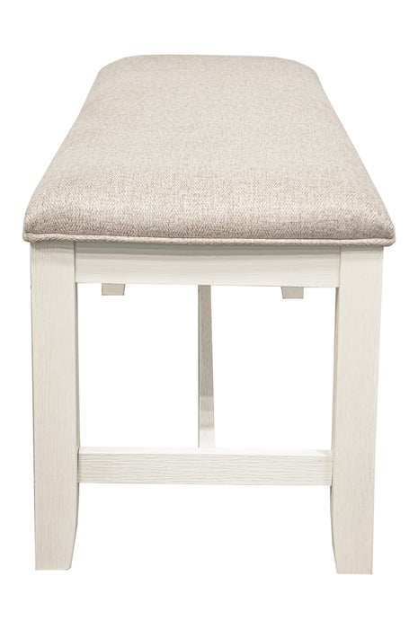 White Classic Rubberwood Bench with Beige Fabric Cushion Seat - Dining Room Furniture