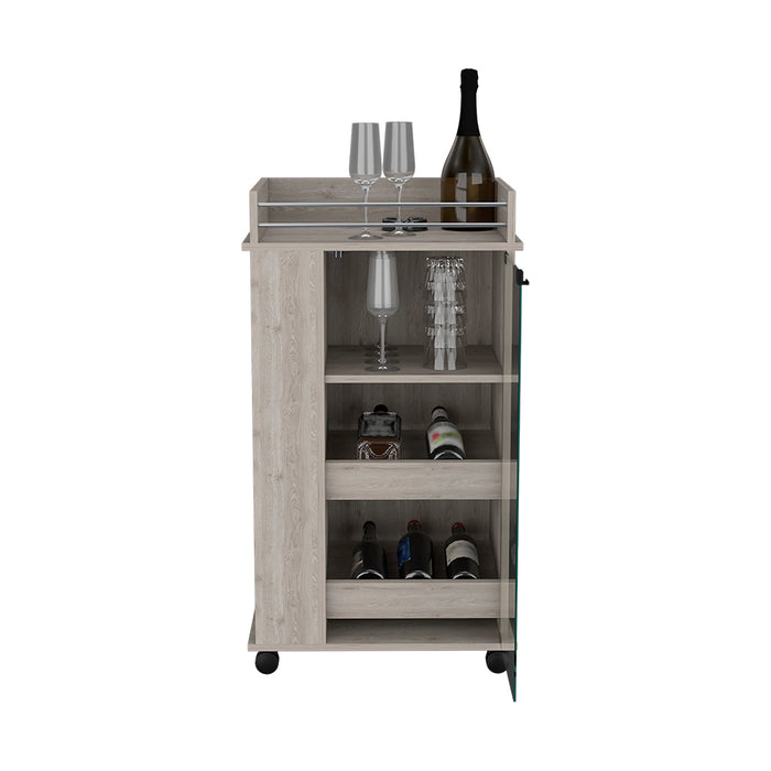 Bar Cart with Casters Reese, Six Wine Cubbies and Single Door, Black Wengue Finish