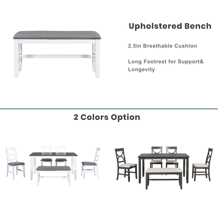 TOPMAX 6-Piece Wood Dining Table Set Kitchen Table Set with Upholstered Bench and 4 Dining Chairs, Farmhouse Style,Gray+White