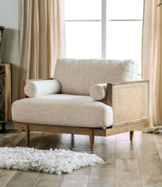 Mid-Century Modern 1pc Beautiful Chair Side Bolster Pillow Tapered Wooden Legs Reversible Pillow Back Beige And Light Oak Finish Primary Living Room Glass House Furnishings