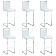 Modern and beautiful bar stool upholstered in PU leather with C-shaped silver metal legs for dining rooms, kitchens, terraces and guest office chairs.(set of 6) (white+PU) Glass House Furnishings