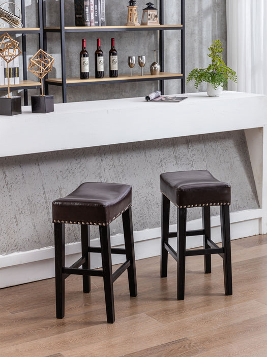 26-Inch Counter Height Bar Stools For Kitchen, Set of 2 Backless Farmhouse Island Chairs, Brown, Faux Leather