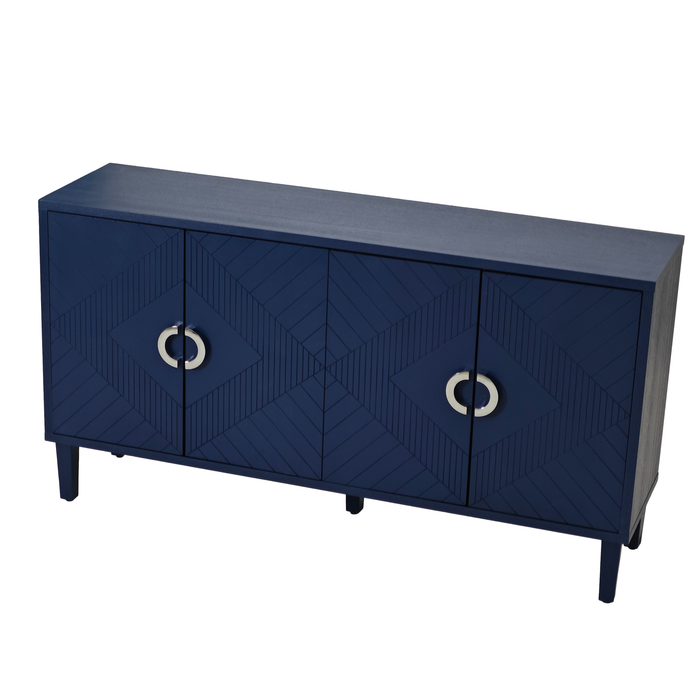 Stylish and Functional 4-Door Storage Cabinet with Pine legs and MDF, for Living Room Bedroom,and Kitchen,Navy Blue