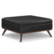 Owen Distressed Black Vegan Leather Oversized Coffee Table Ottoman Glass House Furnishings