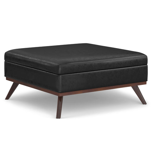 Owen Distressed Black Vegan Leather Oversized Coffee Table Ottoman Glass House Furnishings