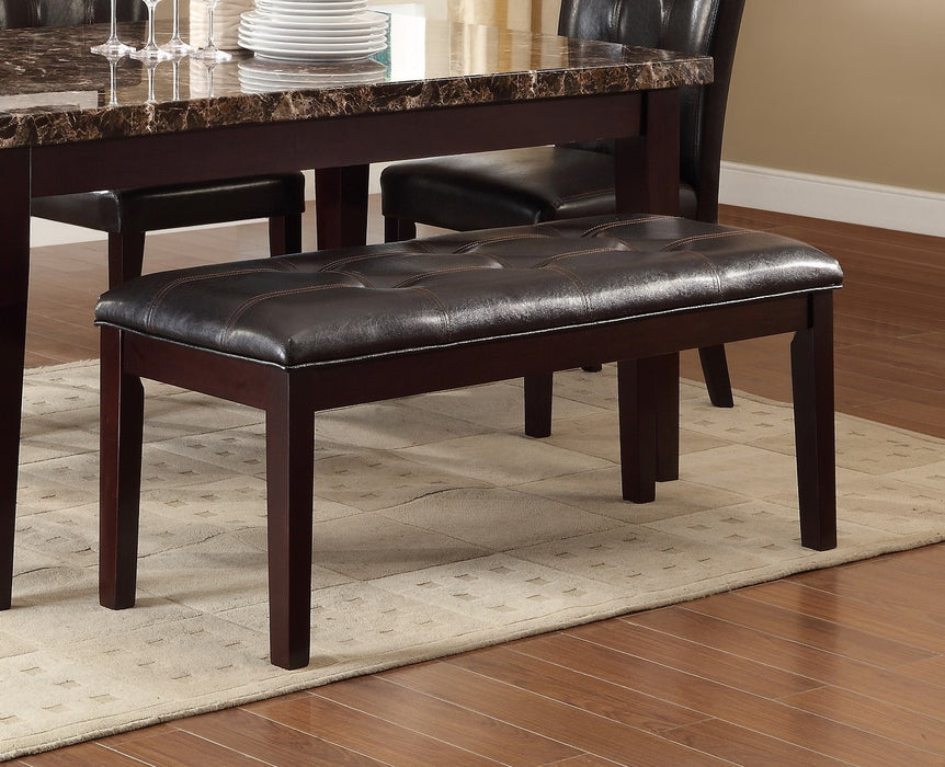 Transitional Dining Bench with Espresso Finish, Faux Leather Upholstered Button, Tufted Seat