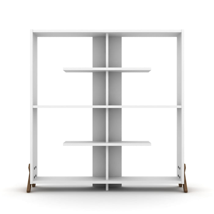 Furnish Home Store Kipp Wood Frame Etagere Open Back 6 Shelves Bookcase Industrial Bookshelf for Office and Living Rooms Modern Bookcases Large Bookshelf Organizer, Walnut/White