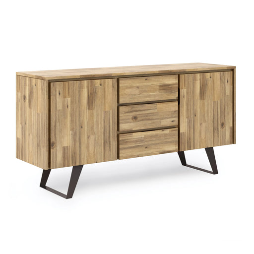 Lowry 60 inch Wide Solid Acacia Wood Sideboard Buffet in Distressed Golden Wheat Glass House Furnishings