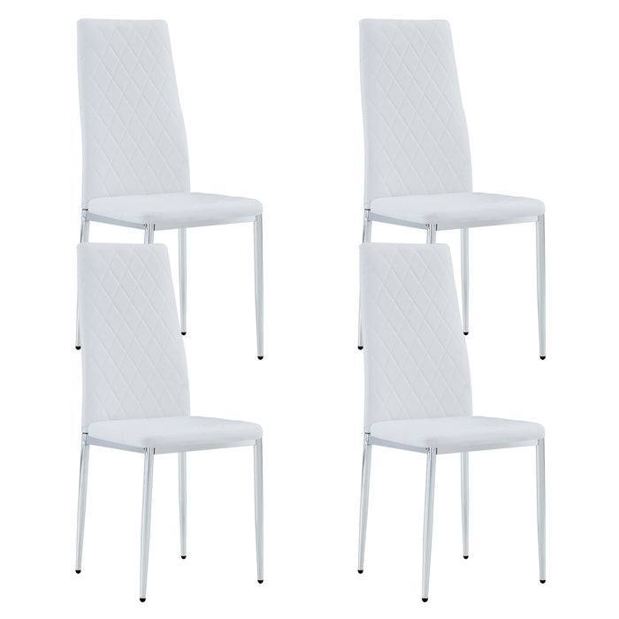 Glass dining table, dining chair set, 4 White dining chairs and 1 dining table Table size 51" W x 31.5"D x 30" H