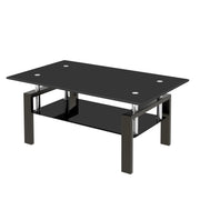 Modern Tempered Black Glass Coffee Table with 2-Layers and Waterfall Edges for Living Room Glass House Furnishings