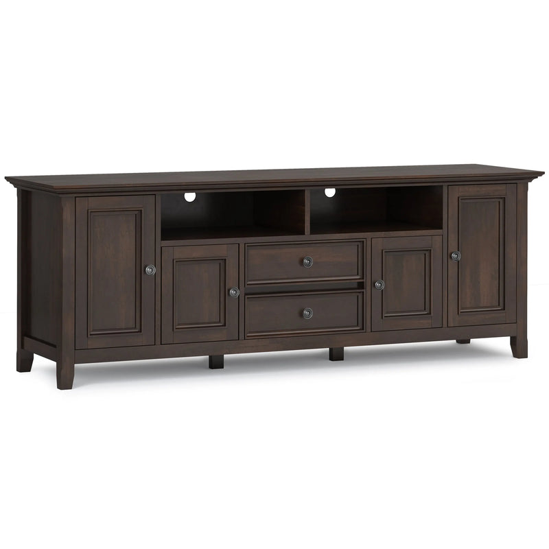 Amherst 72 inch Wide Solid Wood TV Stand in Brunette Brown For TVs up to 80 inches Glass House Furnishings