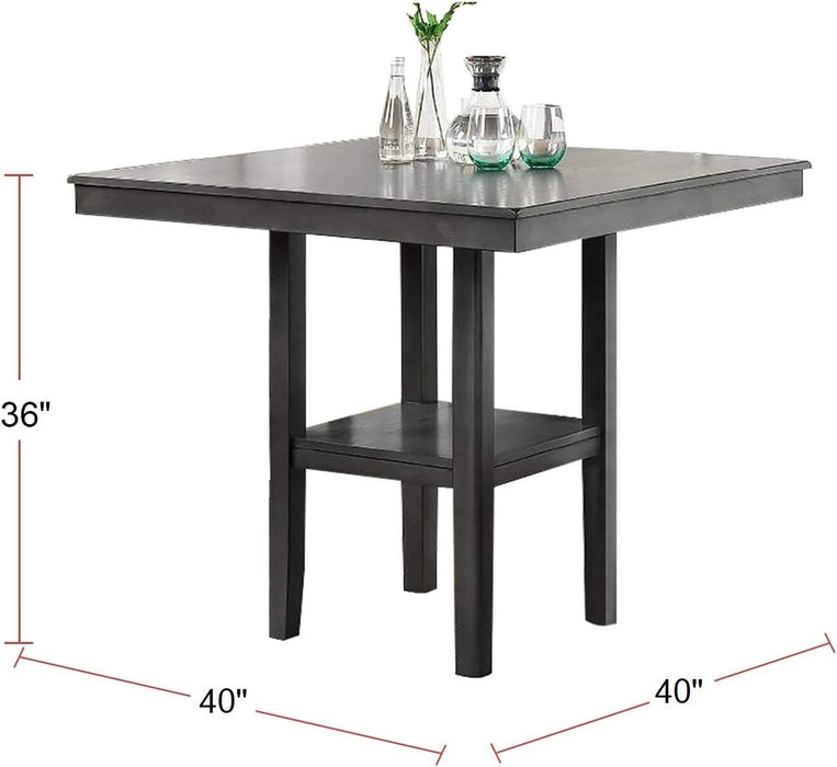 Counter Height 5-Piece Set Classic Dining Room Furniture, Gray Finish Square Dining Table With Shelves, Cushion Seat Ladder Back High Chairs - Solid Wood