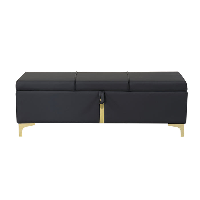 Elegant Upholstered Storage Ottoman,Storage Bench with Metal Legs for Bedroom,Living Room,Fully Assembled Except Legs,Black