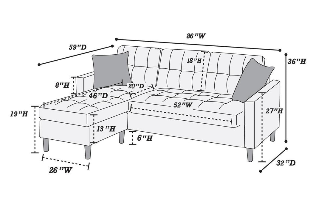 Black Polyfiber Sectional Sofa With Reversible Chaise, Tufted Back, Pillows, Modular Living Room Furniture