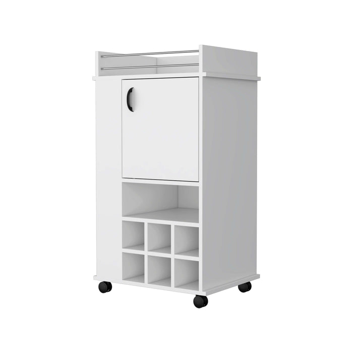 Allandale 1-Door Bar Cart With Wine Rack & Casters White