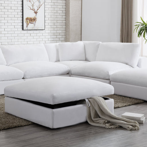 Rivas White Feather-Fill Upholstered Ottoman Glass House Furnishings