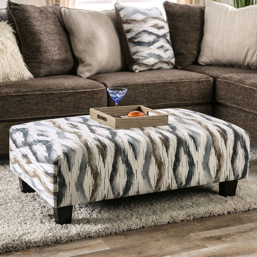 Ellis Printed Microfiber Upholstered Ottoman with Tapered Legs Glass House Furnishings
