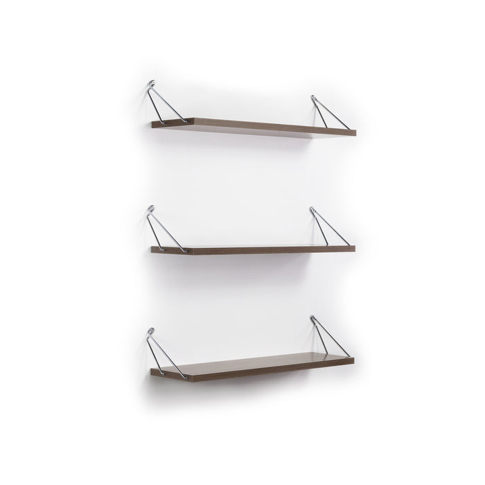 Altai Floating Wall Decor Wall Mounted Rustic Decorative Hanging Metal Bracket Triple Shelfs for Books, Walnut/Chrome