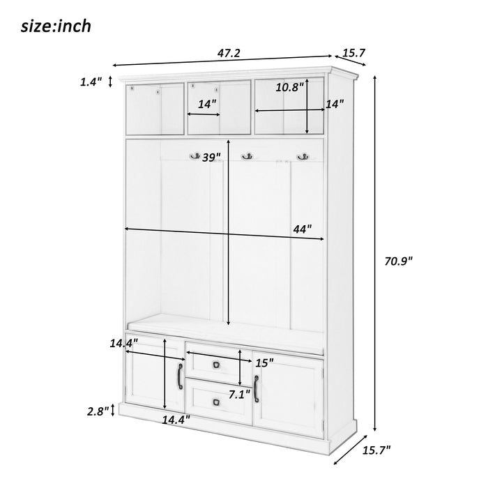 U-Can Hall Tree with 3 Hooks , Coat Hanger, Entryway Bench, Storage Bench, 3-in-1 Design, 47.2INCH, for Entrance, Hallway (Tiger)