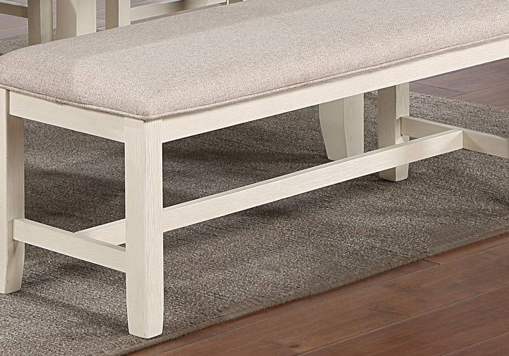 White Classic Rubberwood Bench with Beige Fabric Cushion Seat - Dining Room Furniture