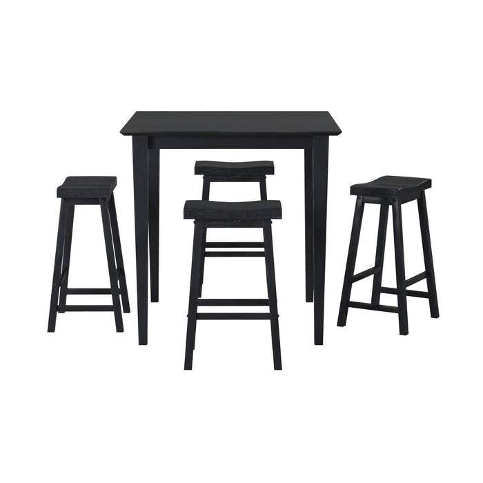 Set of 2 Black Finish, 29-inch Bar Height Saddle Seat Stools With Solid Wood For Casual Dining & Home Furniture