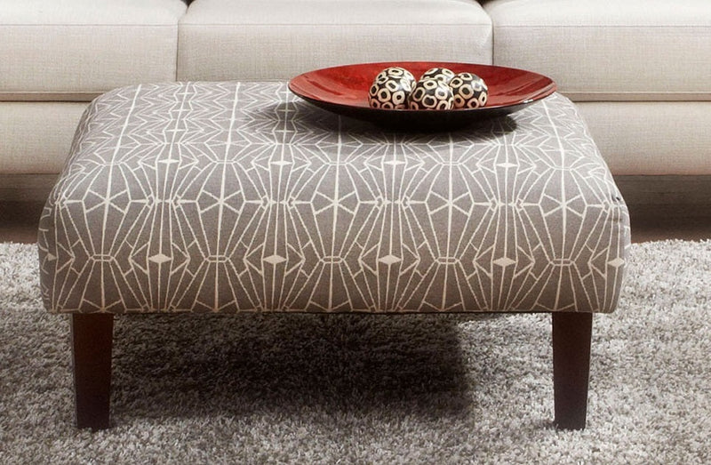 Ellis Neutral Triangle Pattern Upholstered Ottoman Glass House Furnishings