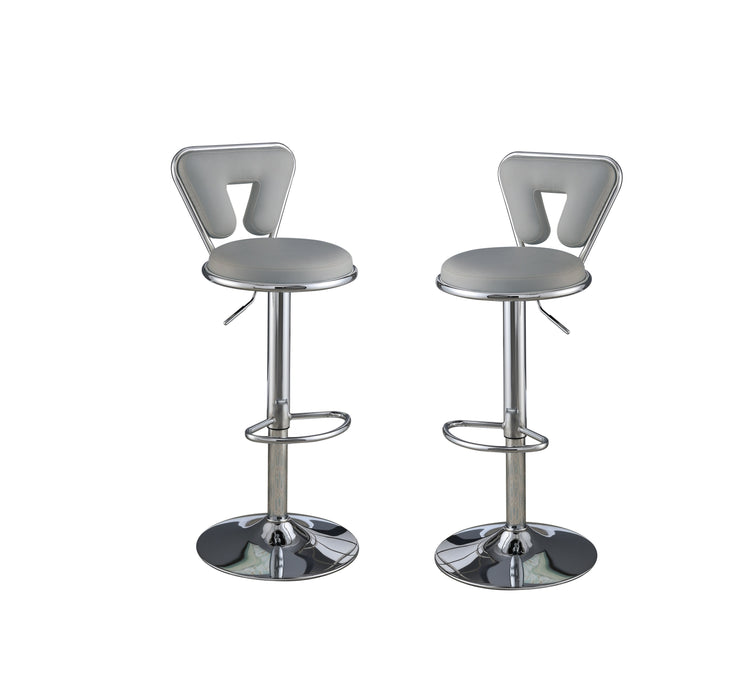 Set of 2 Modern Stylish Bar Stool Gas Lift Chairs With Gray Faux Leather & Chrome Base Metal Frame, Adjustable