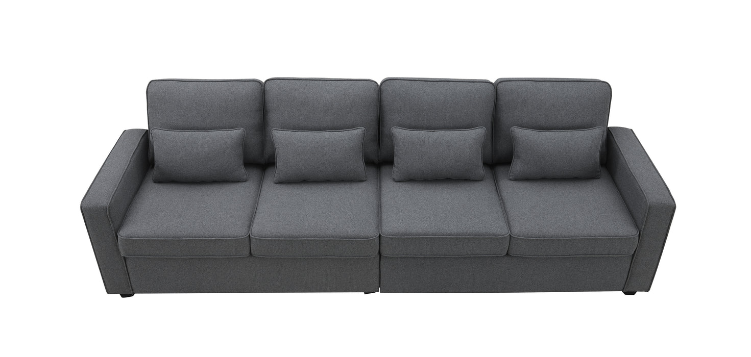 Modern 104" 4-Seater Linen Sofa with Armrest Pockets and Pillows