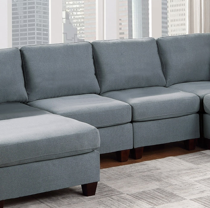 Modular Sectional 6pc Set Living Room Furniture U-Sectional Couch Grey Linen Like Fabric 2x Corner Wedge 2x Armless Chairs and 2x Ottomans